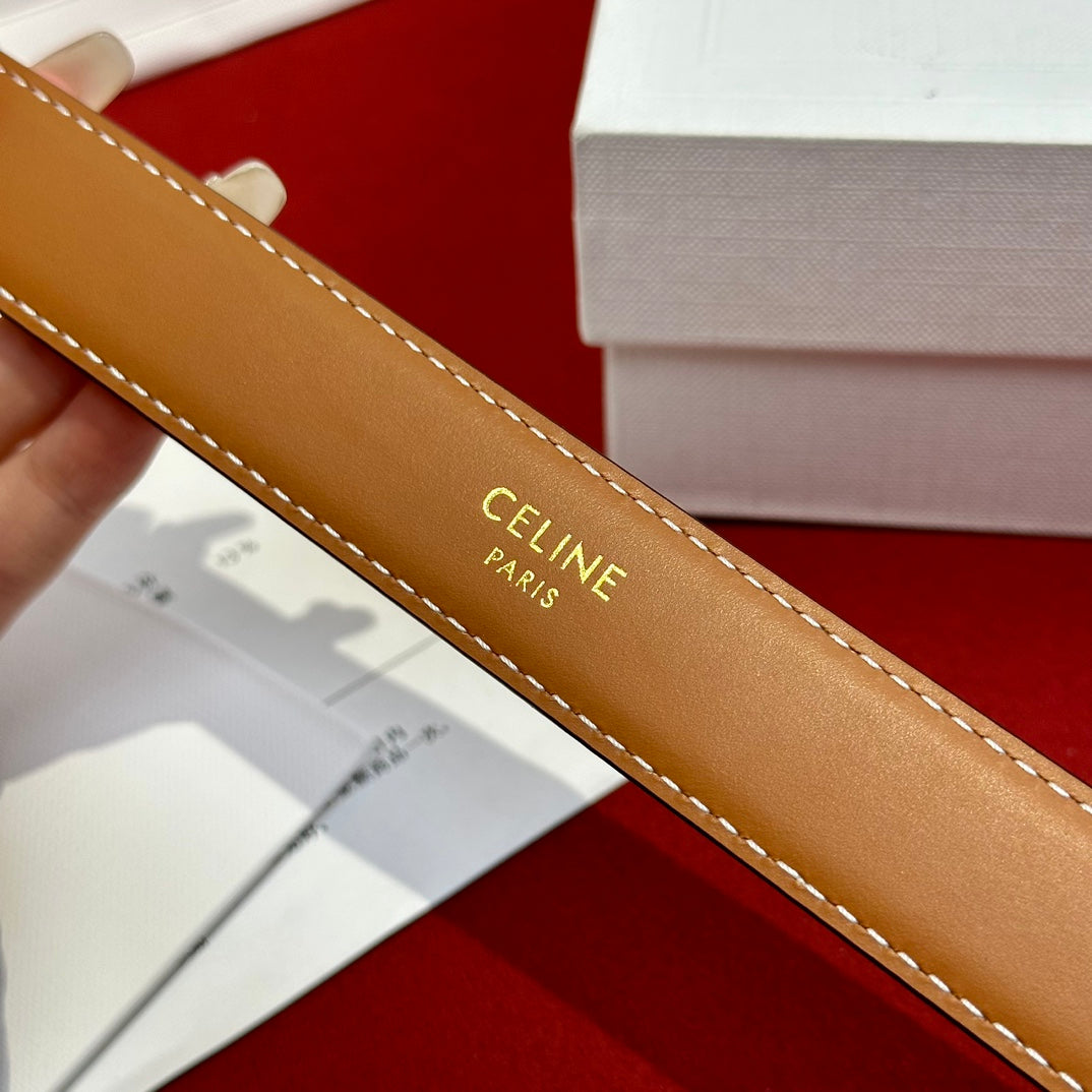 TRIOMPHE BELT 25MM REVERSIBLE IN WHITE LOGO-PRINT AND BROWN CALFSKIN WITH GOLD BUCKLE - 30