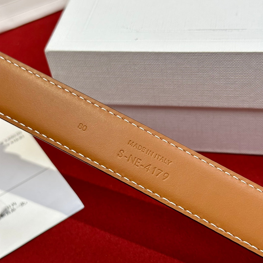 TRIOMPHE BELT 25MM REVERSIBLE IN WHITE LOGO-PRINT AND BROWN CALFSKIN WITH GOLD BUCKLE - 30