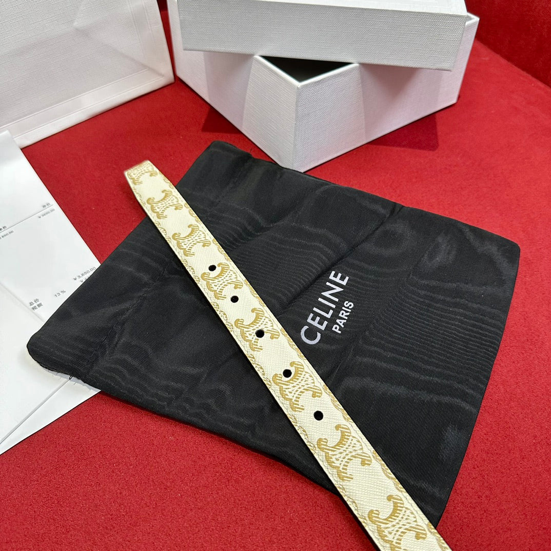 TRIOMPHE BELT 25MM REVERSIBLE IN WHITE LOGO-PRINT AND BROWN CALFSKIN WITH GOLD BUCKLE - 30