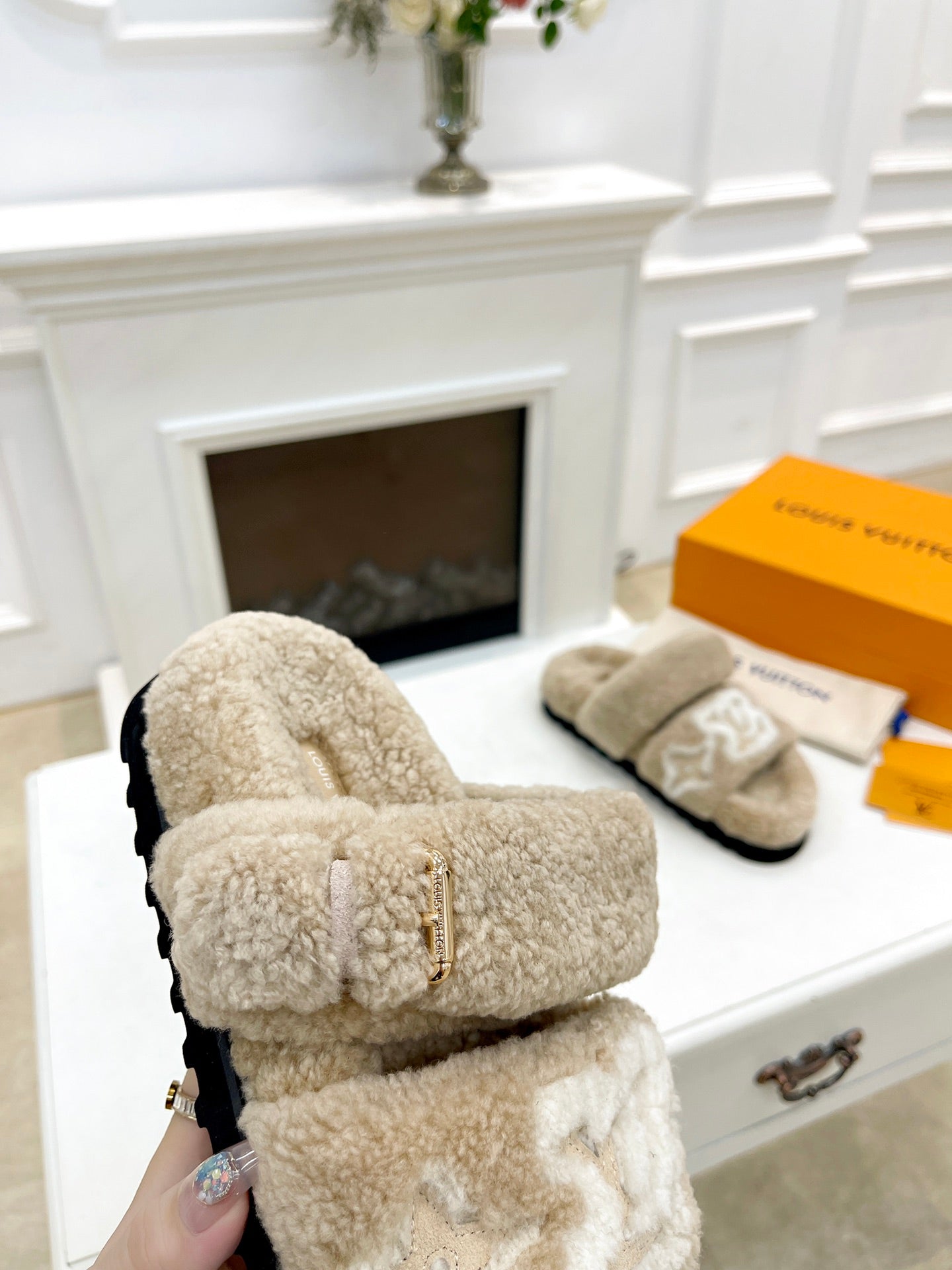 DAD SANDAL MULE IN WHEAT TAN MIX WHITE FLEECE - 35