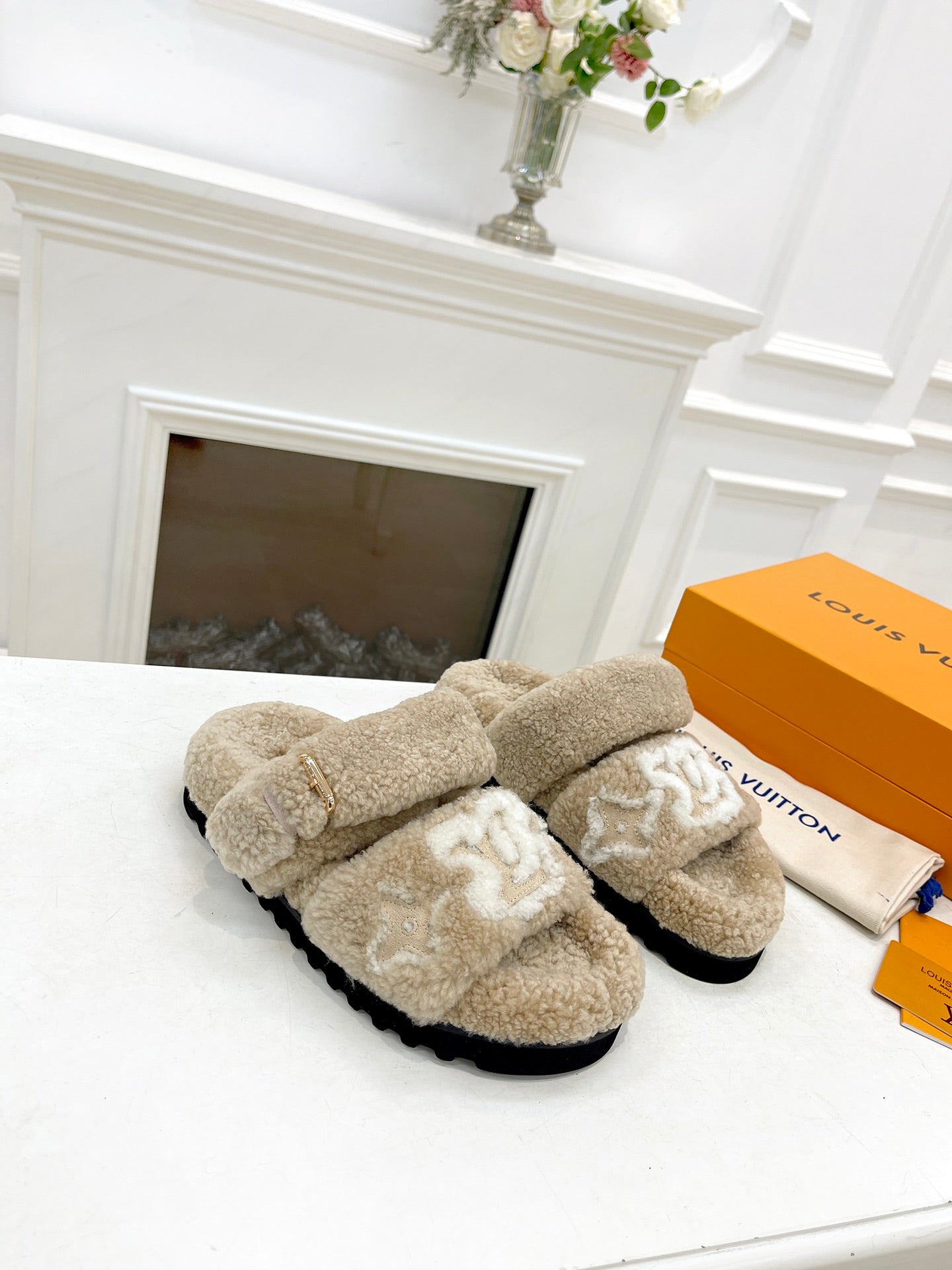 DAD SANDAL MULE IN WHEAT TAN MIX WHITE FLEECE - 35