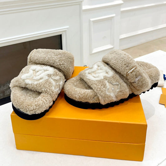 DAD SANDAL MULE IN WHEAT TAN MIX WHITE FLEECE - 35