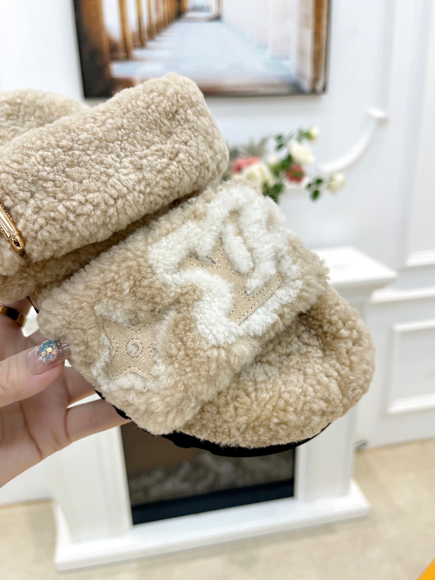 DAD SANDAL MULE IN WHEAT TAN MIX WHITE FLEECE - 35