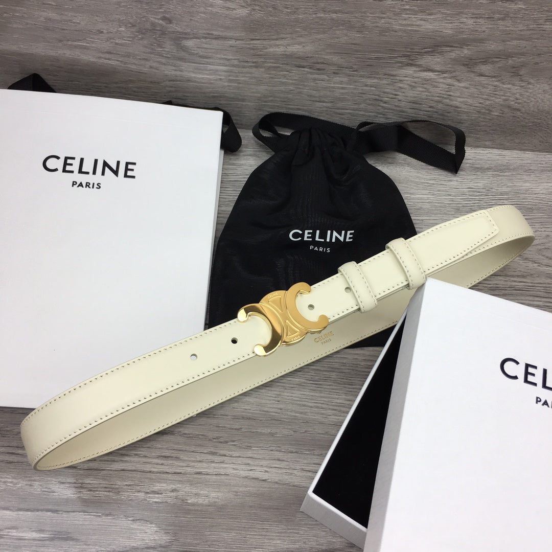 CL MEDIUM 25 MM TRIOMPHE BELT IN WHITE LEATHER GOLD HARDWARE - 30