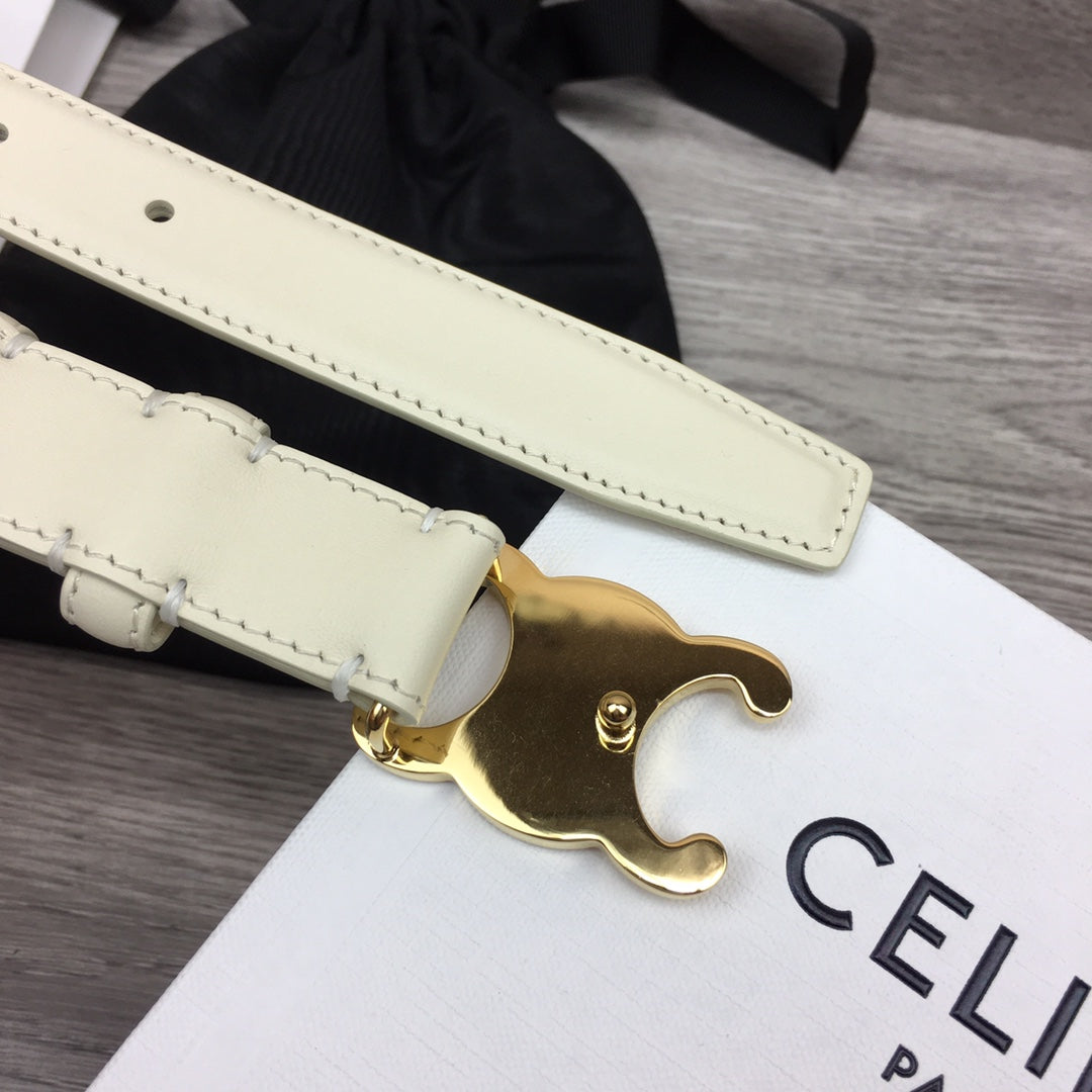 CL MEDIUM 25 MM TRIOMPHE BELT IN WHITE LEATHER GOLD HARDWARE - 30