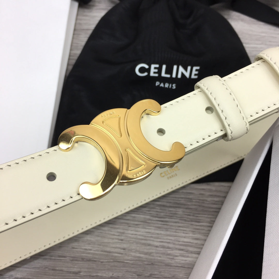 CL MEDIUM 25 MM TRIOMPHE BELT IN WHITE LEATHER GOLD HARDWARE - 30