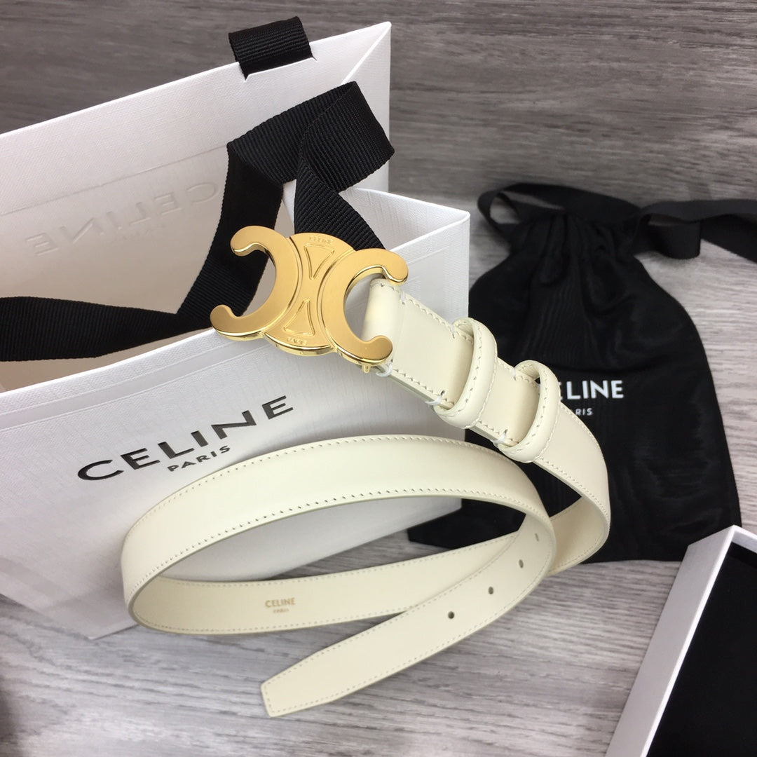 CL MEDIUM 25 MM TRIOMPHE BELT IN WHITE LEATHER GOLD HARDWARE - 30