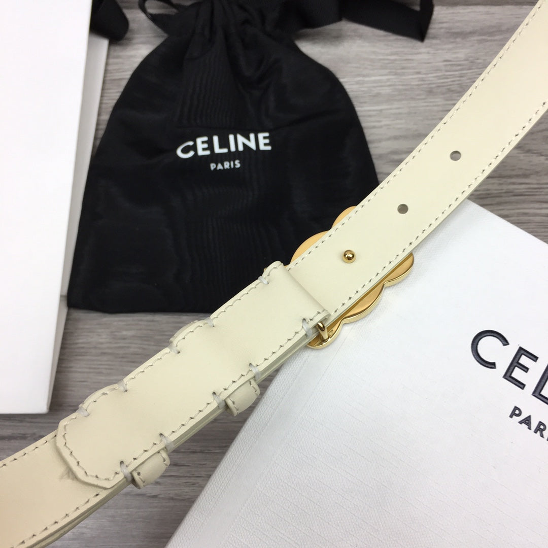 CL MEDIUM 25 MM TRIOMPHE BELT IN WHITE LEATHER GOLD HARDWARE - 30