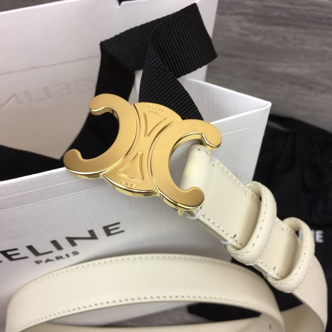 CL MEDIUM 25 MM TRIOMPHE BELT IN WHITE LEATHER GOLD HARDWARE - 30