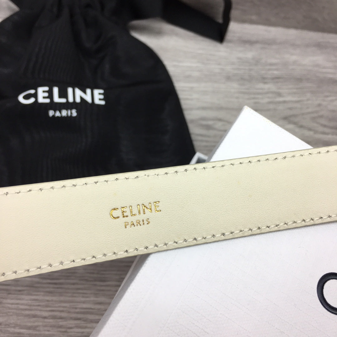 CL MEDIUM 25 MM TRIOMPHE BELT IN WHITE LEATHER GOLD HARDWARE - 30