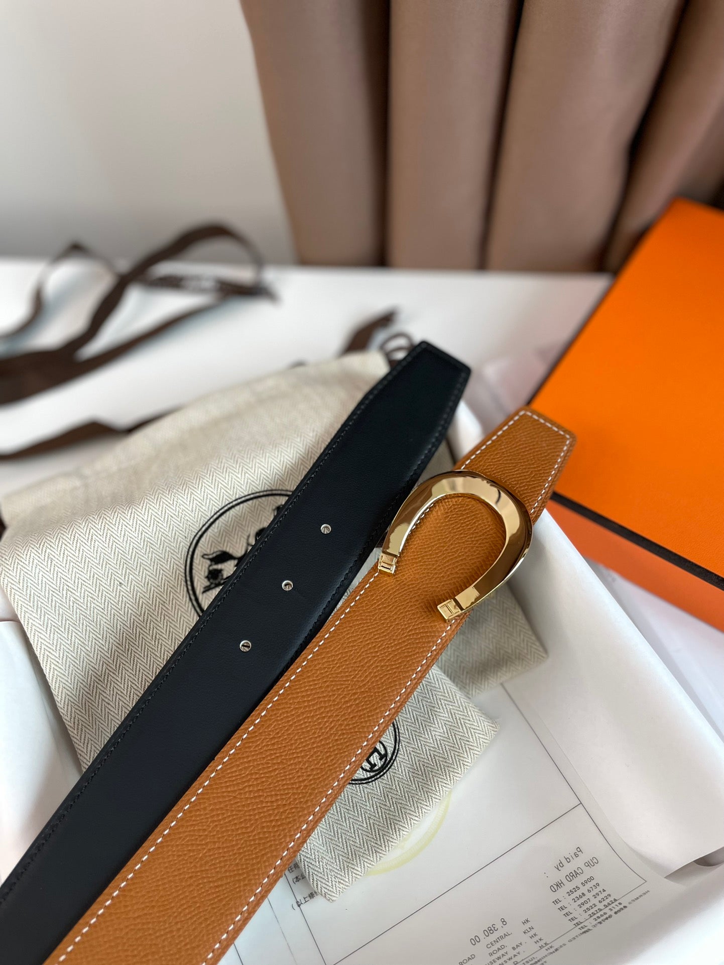 LUCK BELT BUCKLE & REVERSIBLE GINGER ORANGE LEATHER STRAP 38MM GOLDEN HARDWARE - 30