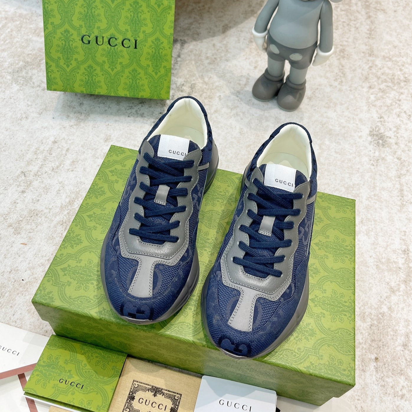 GG RHYTON TRAINER NAVY AND GRAY LAMBSKIN - 35
