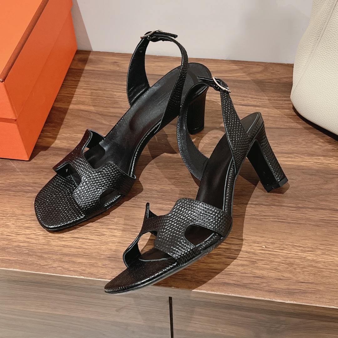 SLINGBACK SANDAL ETERNITE 75 BLACK LAMBSKIN - 35
