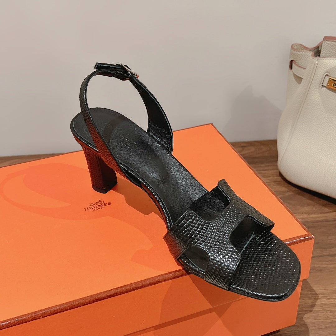 SLINGBACK SANDAL ETERNITE 75 BLACK LAMBSKIN - 35