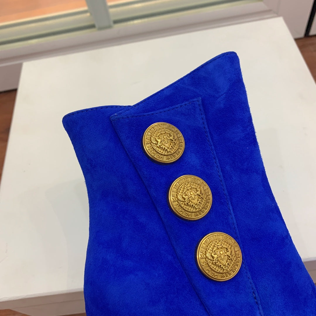 ЧОБОТИ BALMAIN 26S З ВІДКРИТИМ НОСКОМ 95 ММ З ЗАМШІ КОЛЬОРУ «МОРСЬКИЙ СИНІЙ»