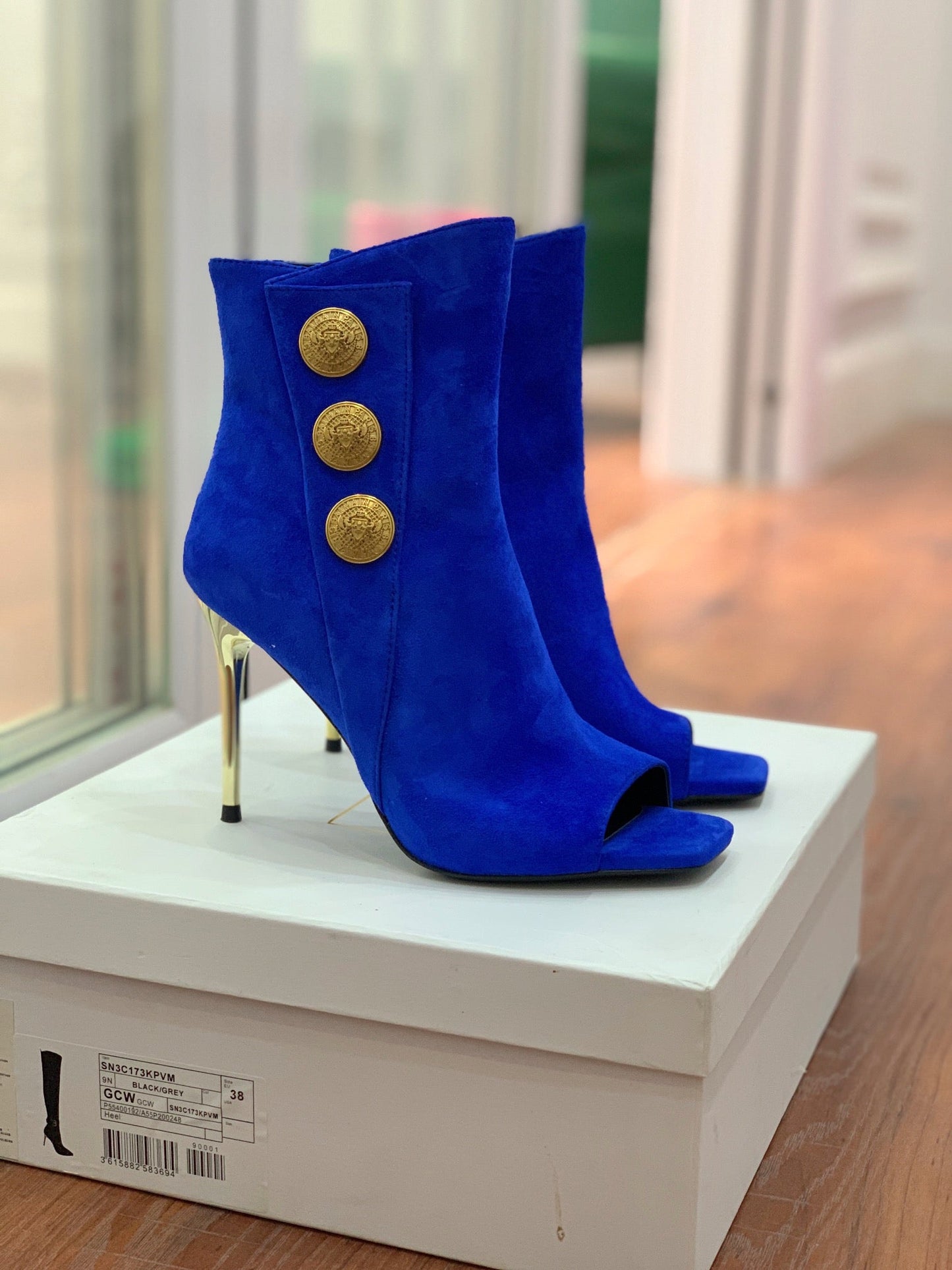 ЧОБОТИ BALMAIN 26S З ВІДКРИТИМ НОСКОМ 95 ММ З ЗАМШІ КОЛЬОРУ «МОРСЬКИЙ СИНІЙ»