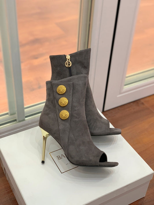 БОТІНКИ BALMAIN 26S З ВІДКРИТИМ НОСКОМ 95 ММ З СІРУВАТО-КОРИЧНЕВОЇ ЗАМШІ
