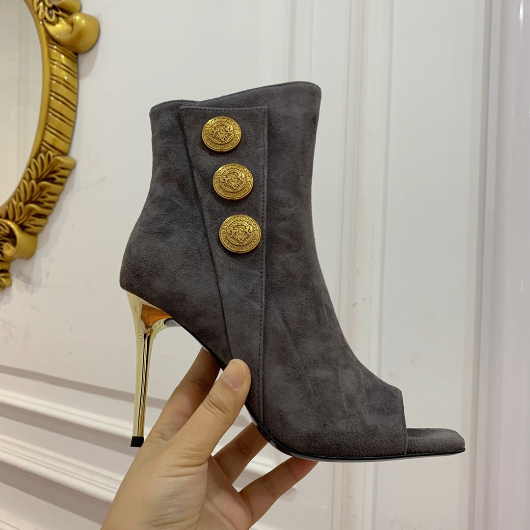БОТІНКИ BALMAIN 26S З ВІДКРИТИМ НОСКОМ 95 ММ З СІРУВАТО-КОРИЧНЕВОЇ ЗАМШІ