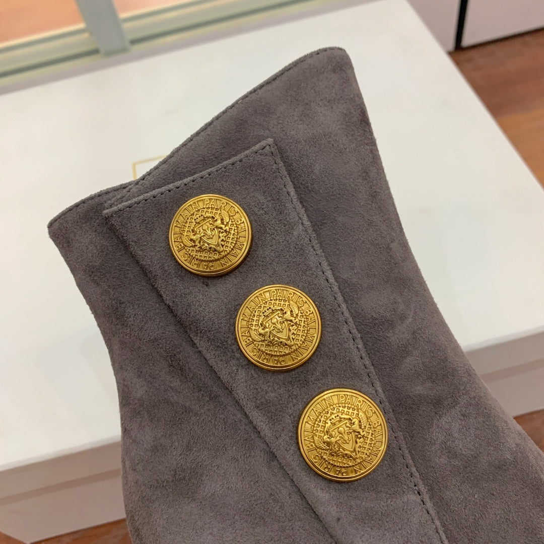 БОТІНКИ BALMAIN 26S З ВІДКРИТИМ НОСКОМ 95 ММ З СІРУВАТО-КОРИЧНЕВОЇ ЗАМШІ