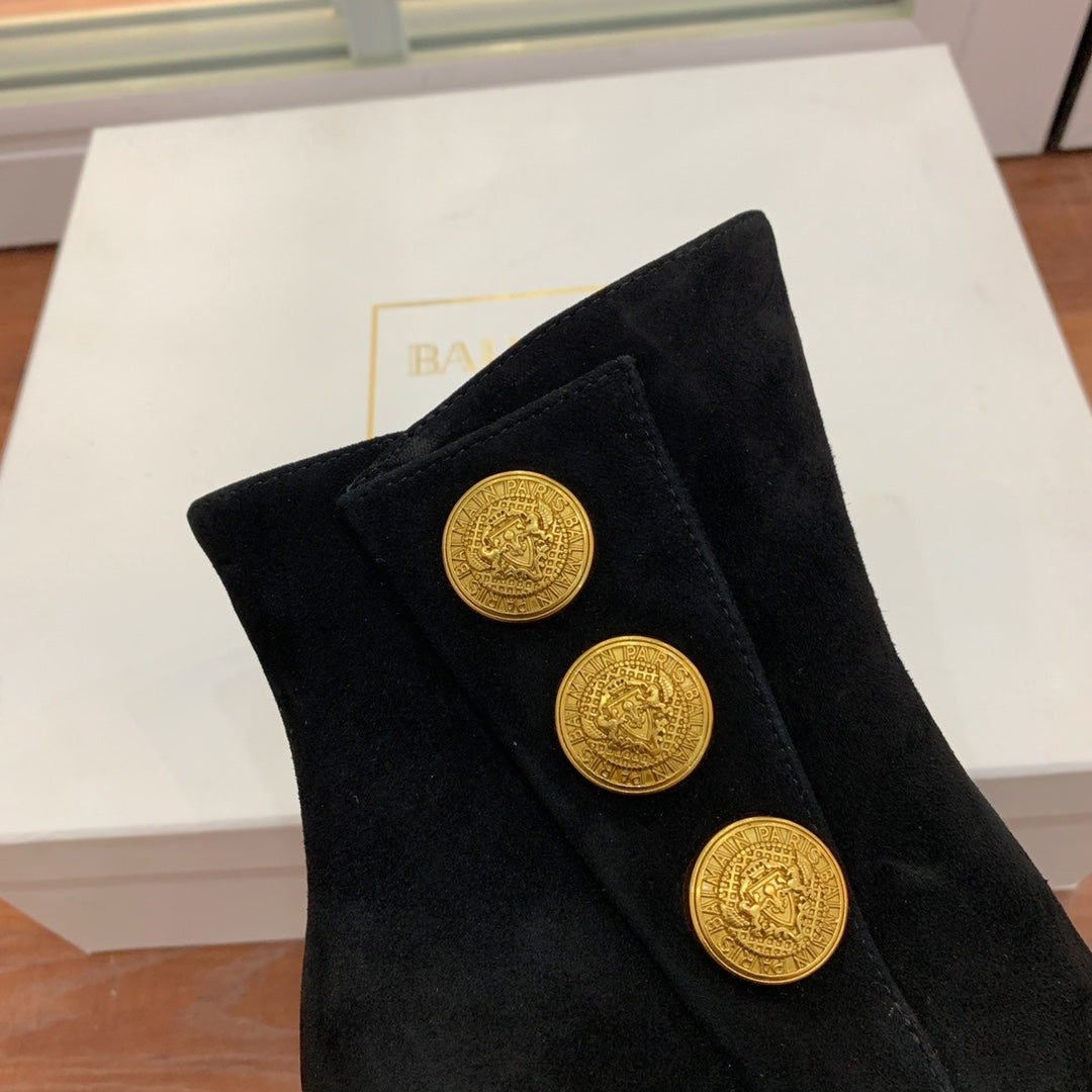 Черевики BALMAIN 26S З ВІДКРИТИМ НОСКОМ 95 ММ З ЧОРНОЇ ЗАМШІ