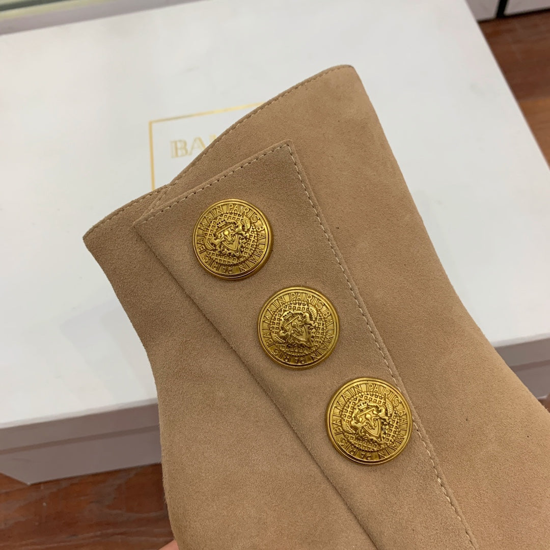 BALMAIN 26S ВІДКРИТІ ЧОБОТИ 95 ММ ЗІ СВІТЛО-КОРИЧНЕВОЇ ЗАМШІ