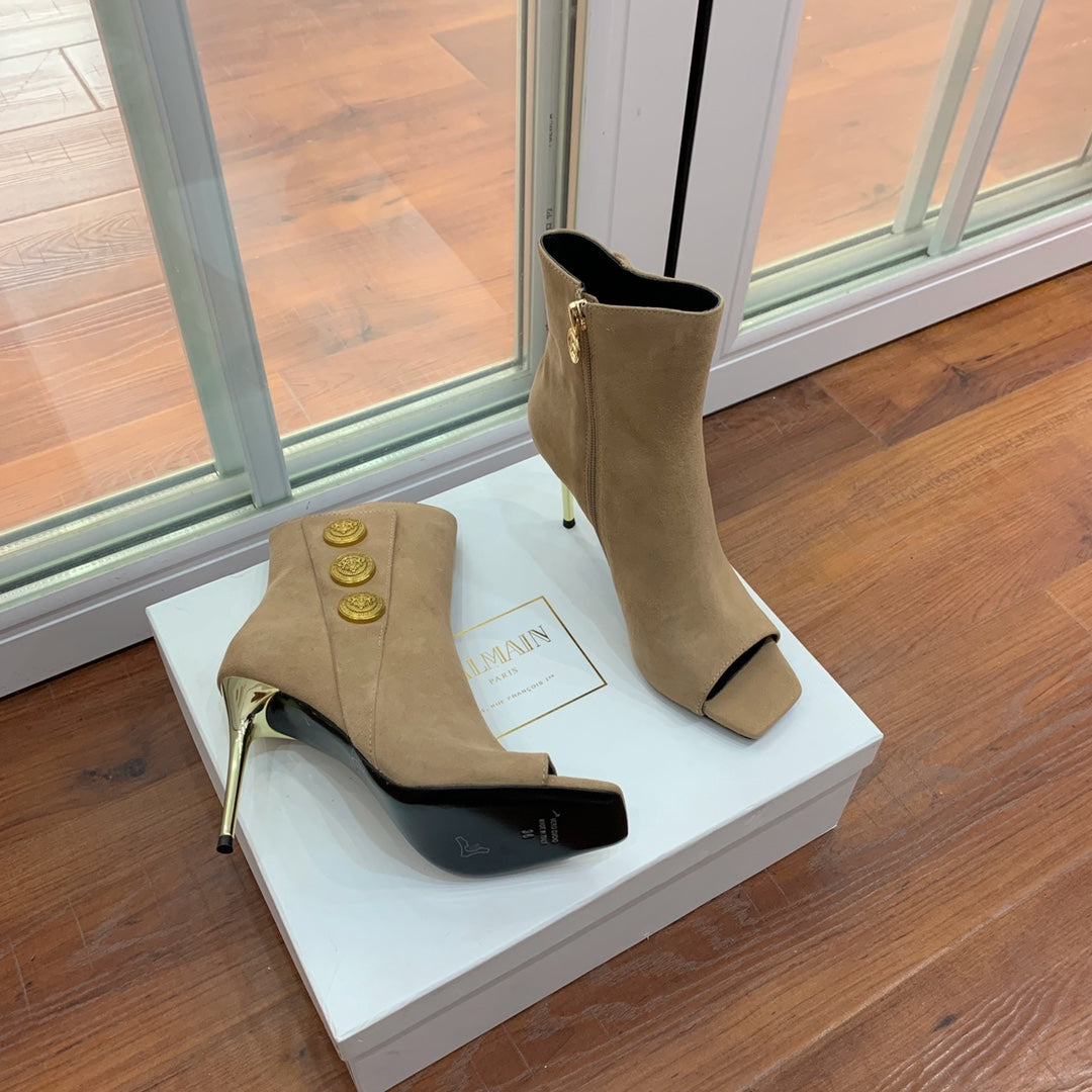 BALMAIN 26S ВІДКРИТІ ЧОБОТИ 95 ММ ЗІ СВІТЛО-КОРИЧНЕВОЇ ЗАМШІ