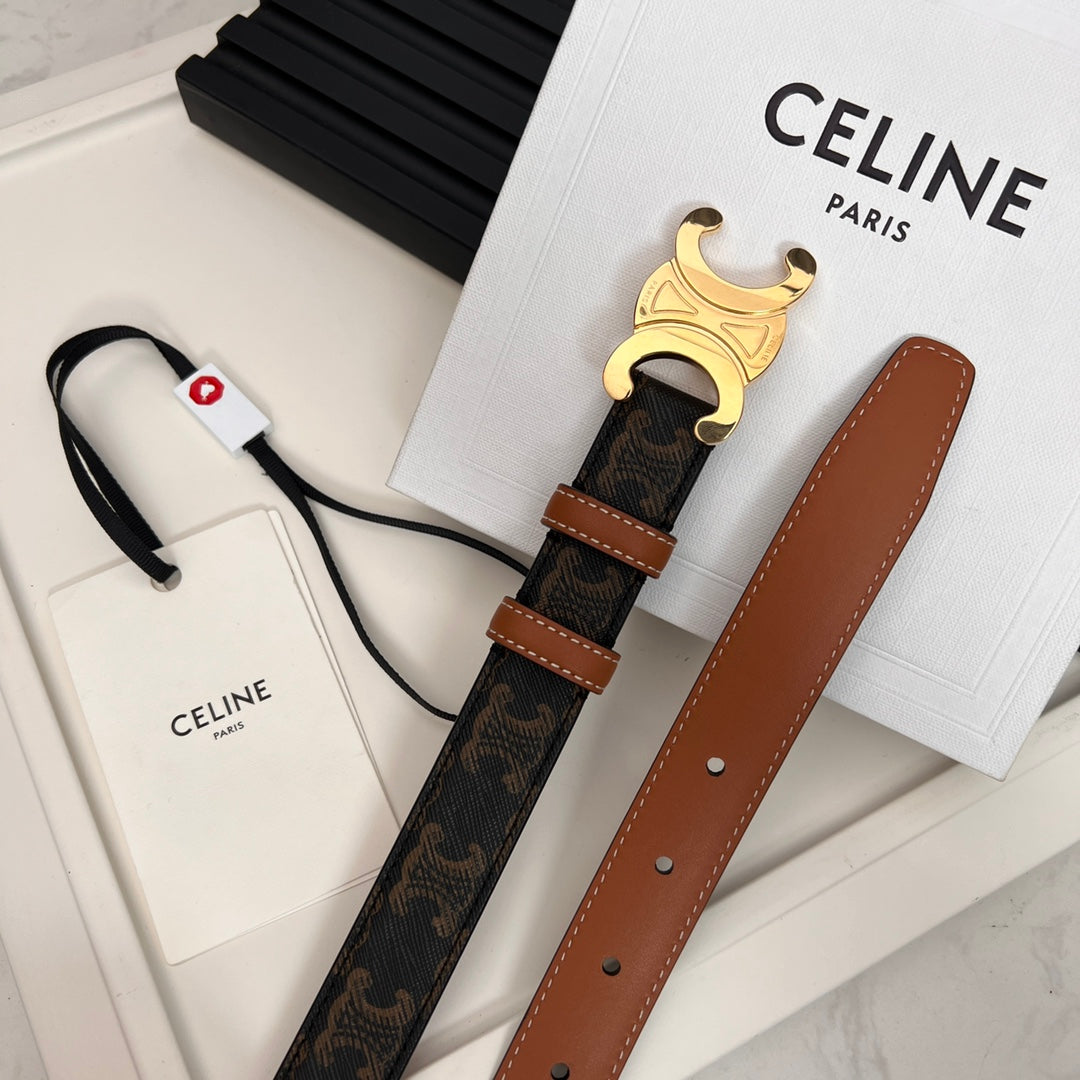 CL TRIOMPHE 25 MM BELT IN MONOGRAM BROWN CALFSKIN GOLD HARDWARE - 30