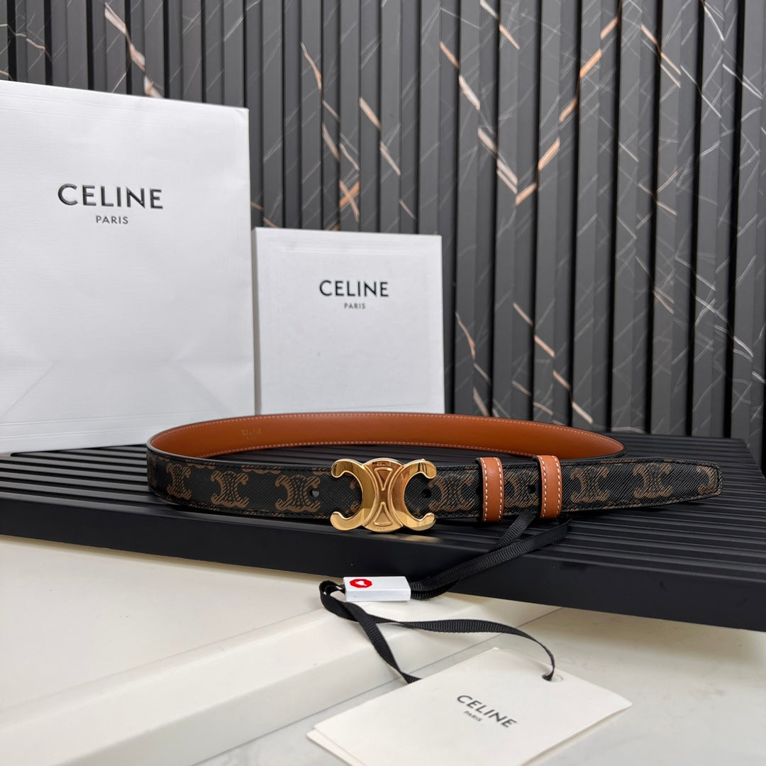 CL TRIOMPHE 25 MM BELT IN MONOGRAM BROWN CALFSKIN GOLD HARDWARE - 30