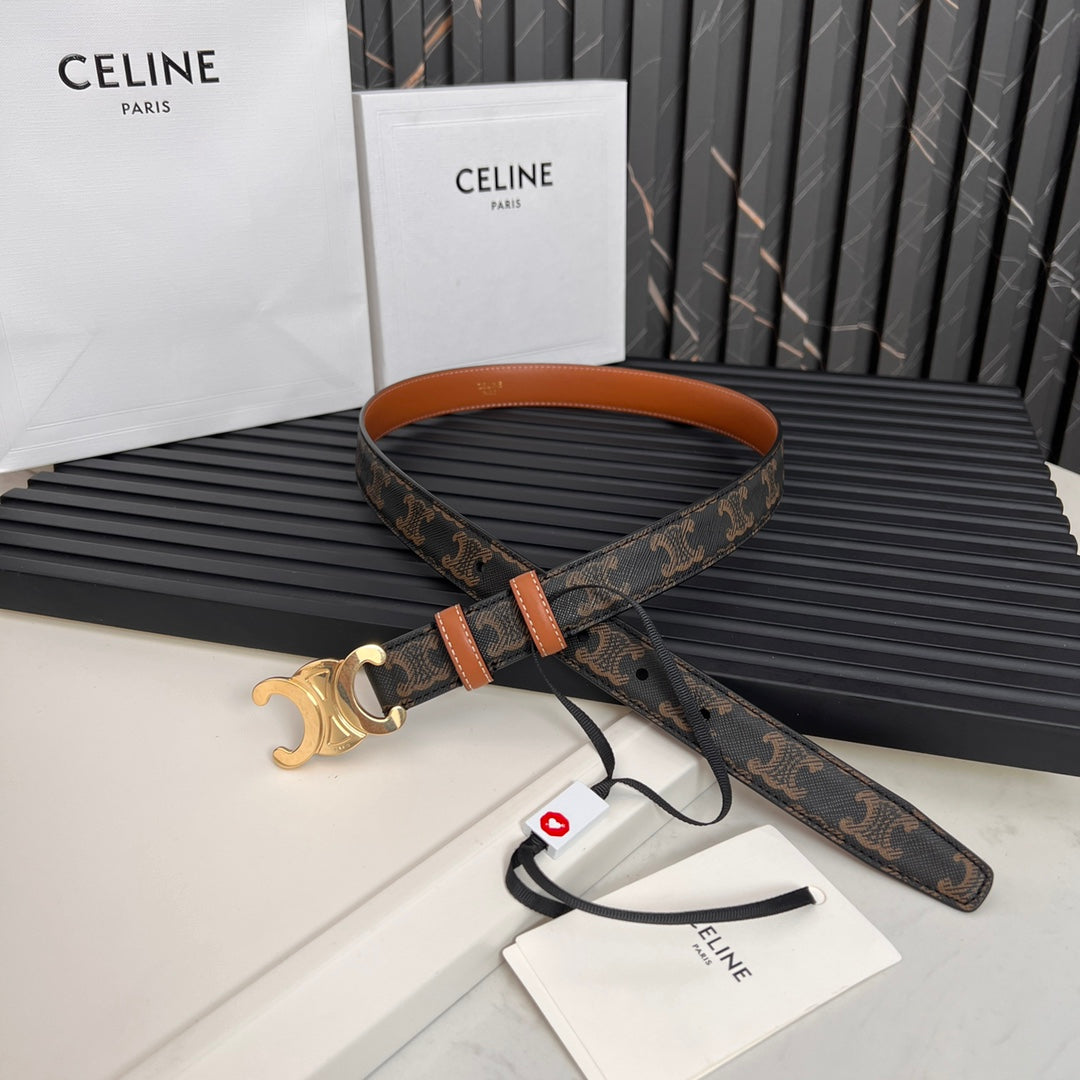 CL TRIOMPHE 25 MM BELT IN MONOGRAM BROWN CALFSKIN GOLD HARDWARE - 30