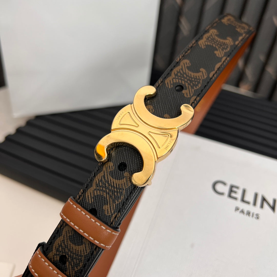 CL TRIOMPHE 25 MM BELT IN MONOGRAM BROWN CALFSKIN GOLD HARDWARE - 30