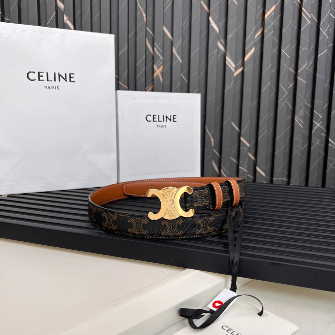 CL TRIOMPHE 25 MM BELT IN MONOGRAM BROWN CALFSKIN GOLD HARDWARE - 30