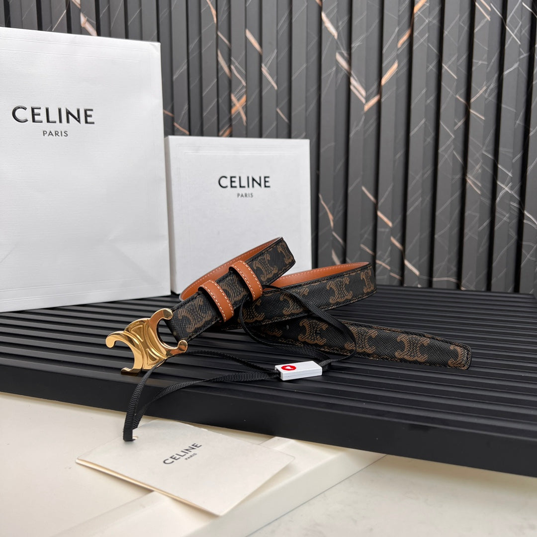 CL TRIOMPHE 25 MM BELT IN MONOGRAM BROWN CALFSKIN GOLD HARDWARE - 30