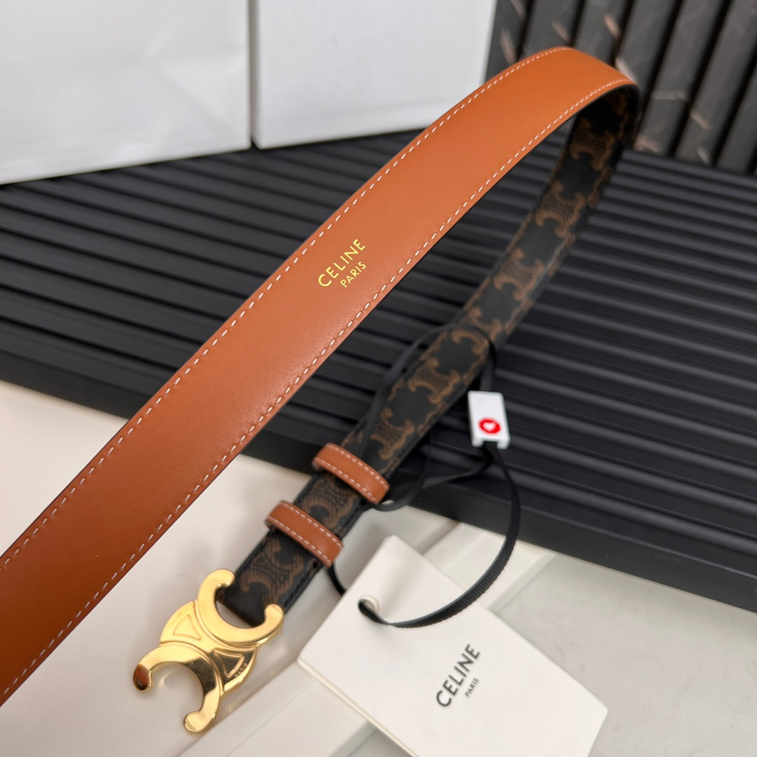 CL TRIOMPHE 25 MM BELT IN MONOGRAM BROWN CALFSKIN GOLD HARDWARE - 30