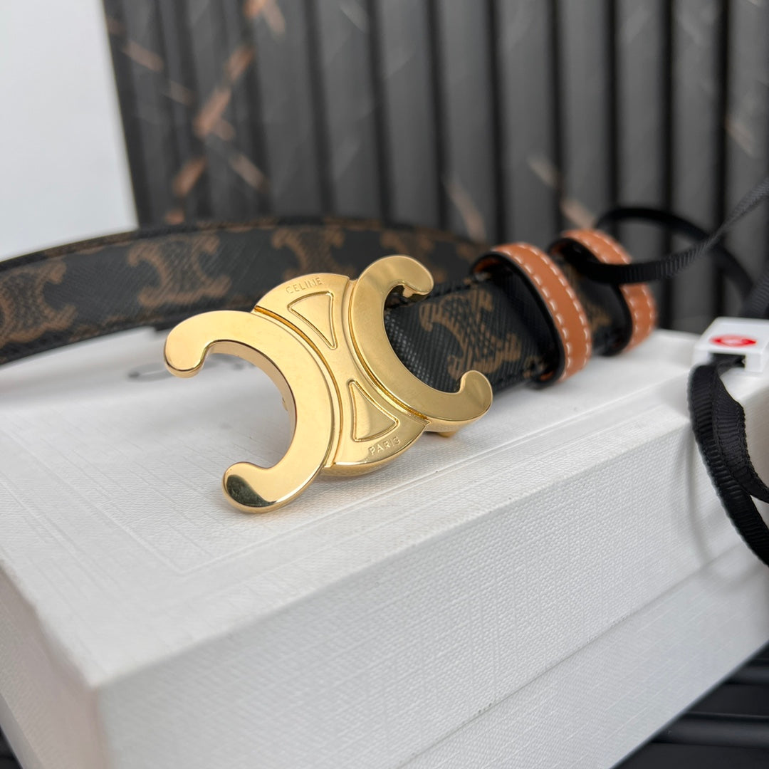 CL TRIOMPHE 25 MM BELT IN MONOGRAM BROWN CALFSKIN GOLD HARDWARE - 30
