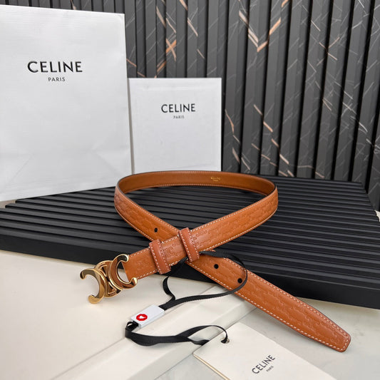 CL TRIOMPHE 25 MM BELT IN ORANGE CALFSKIN GOLD HARDWARE - 30
