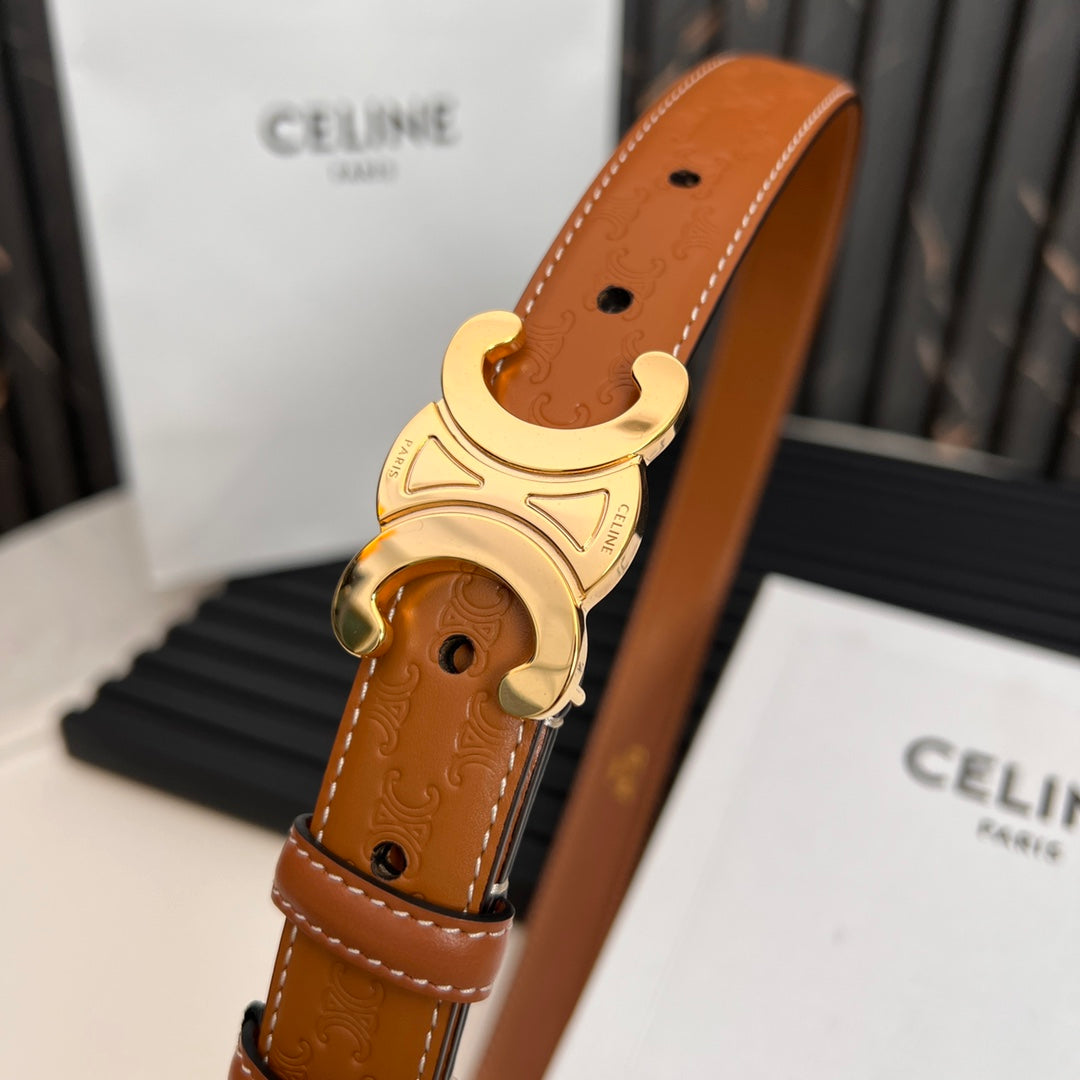CL TRIOMPHE 25 MM BELT IN ORANGE CALFSKIN GOLD HARDWARE - 30