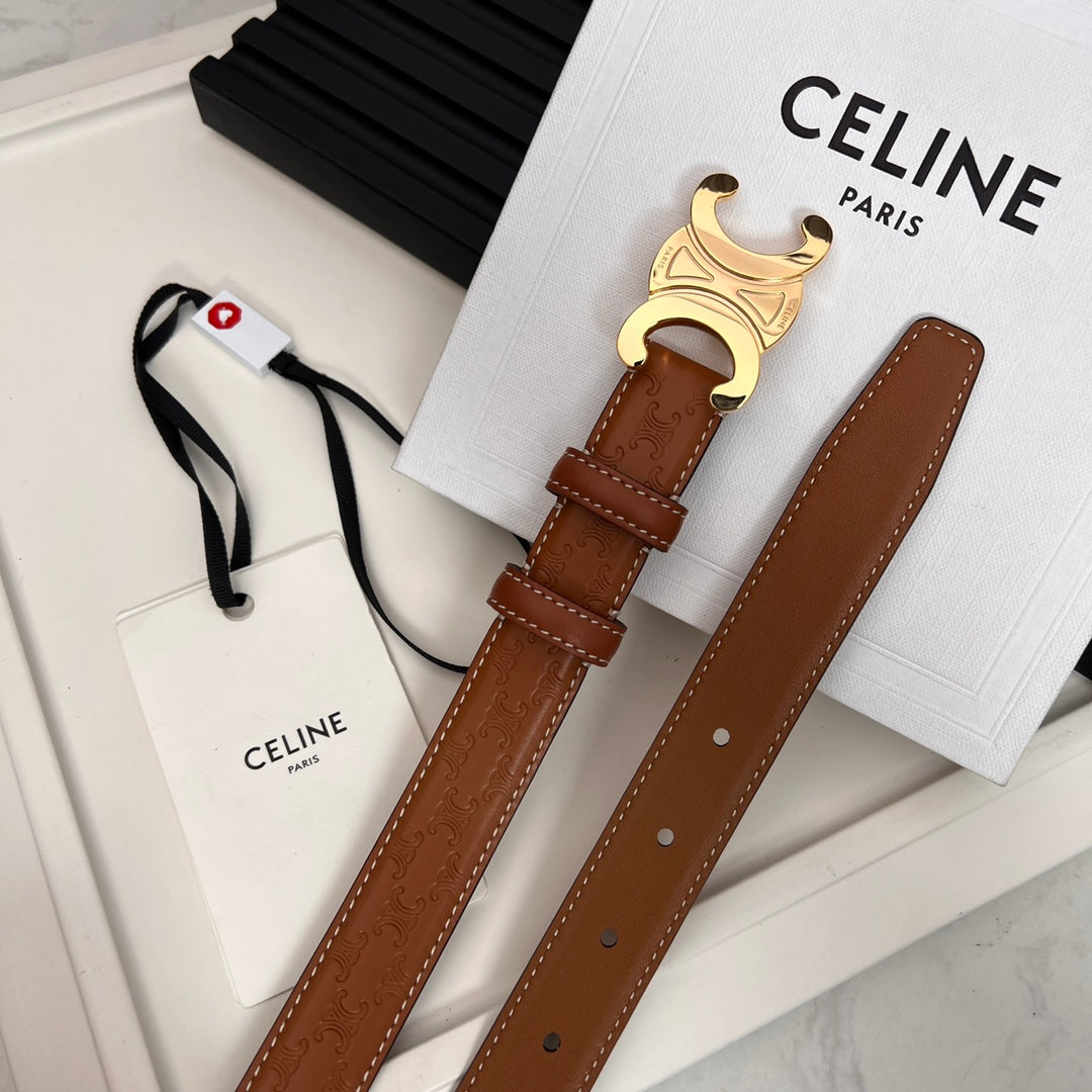 CL TRIOMPHE 25 MM BELT IN ORANGE CALFSKIN GOLD HARDWARE - 30