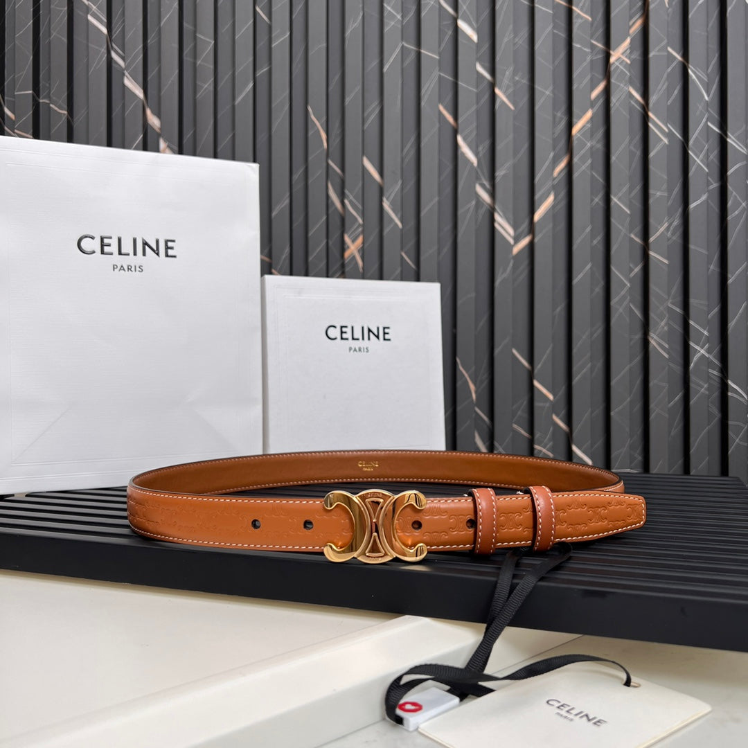 CL TRIOMPHE 25 MM BELT IN ORANGE CALFSKIN GOLD HARDWARE - 30
