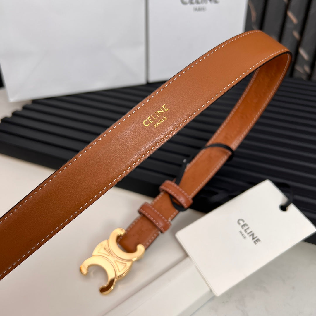 CL TRIOMPHE 25 MM BELT IN ORANGE CALFSKIN GOLD HARDWARE - 30