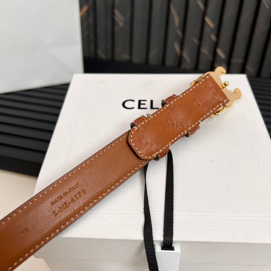 CL TRIOMPHE 25 MM BELT IN ORANGE CALFSKIN GOLD HARDWARE - 30