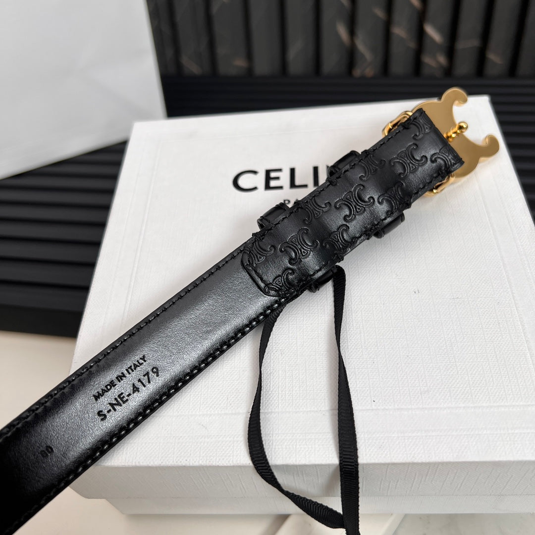CL TRIOMPHE 25 MM BELT IN BLACK CALFSKIN GOLD HARDWARE - 30