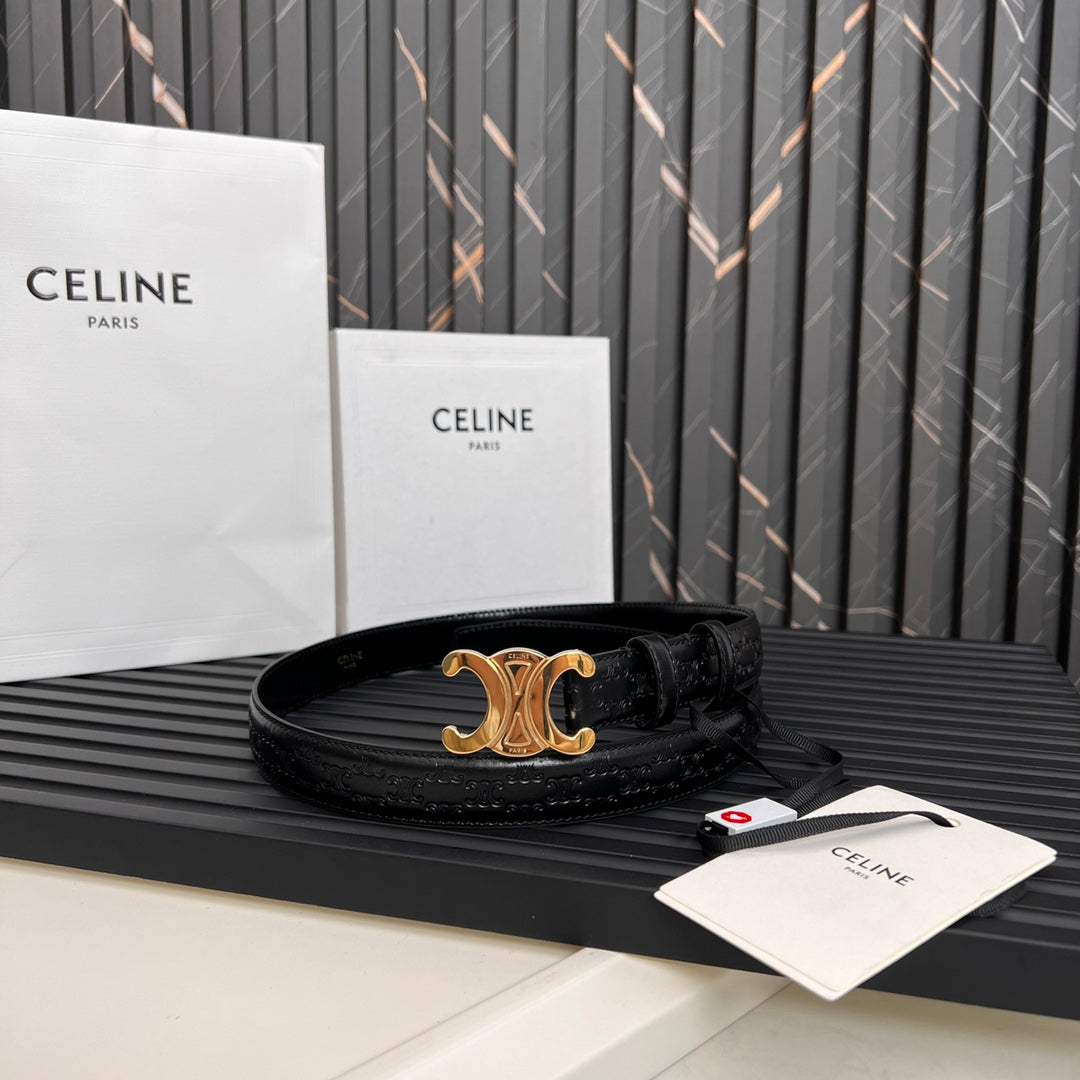 CL TRIOMPHE 25 MM BELT IN BLACK CALFSKIN GOLD HARDWARE - 30