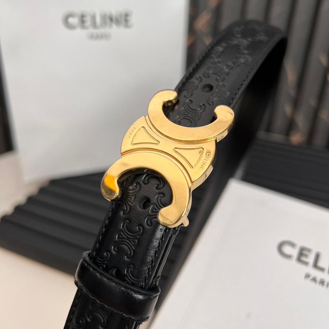 CL TRIOMPHE 25 MM BELT IN BLACK CALFSKIN GOLD HARDWARE - 30