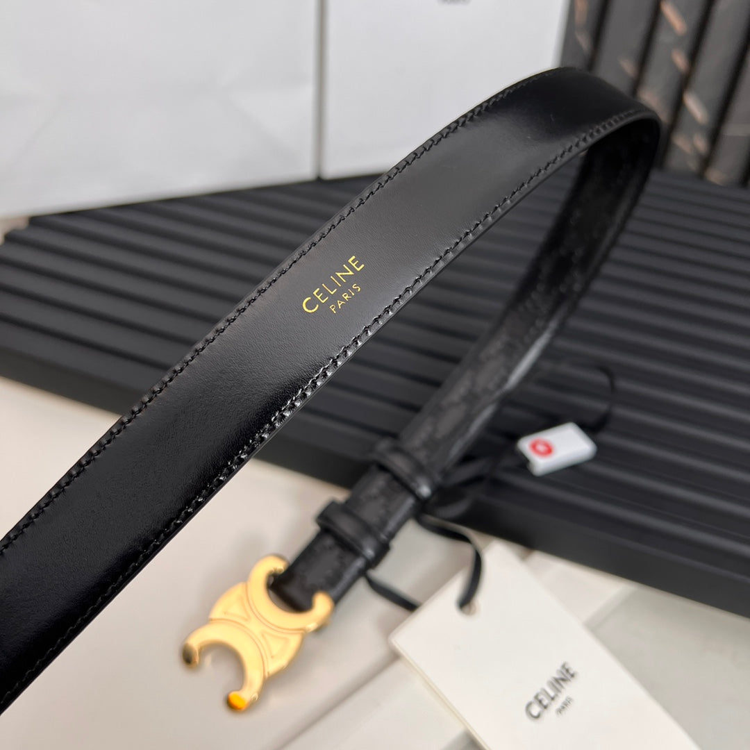 CL TRIOMPHE 25 MM BELT IN BLACK CALFSKIN GOLD HARDWARE - 30