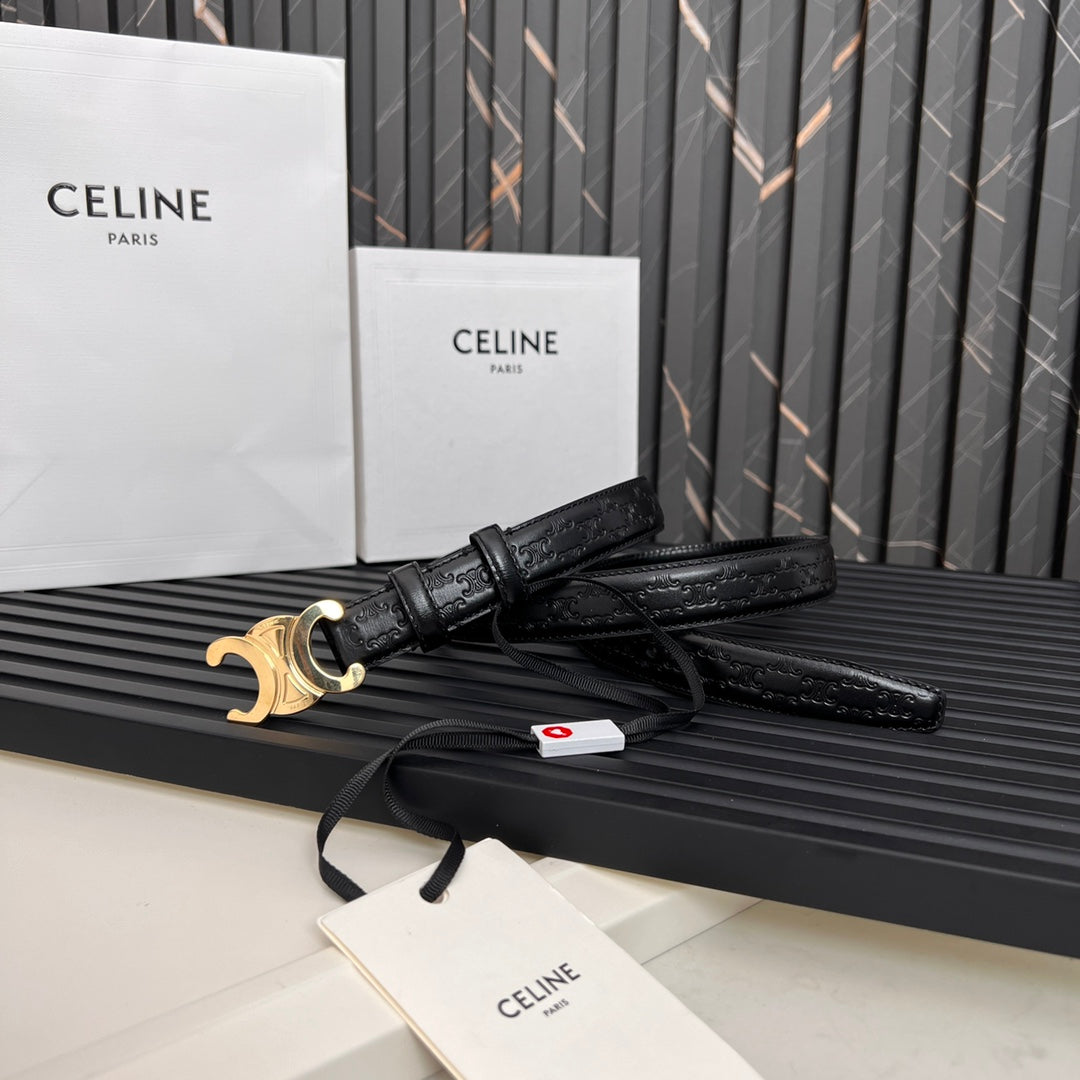 CL TRIOMPHE 25 MM BELT IN BLACK CALFSKIN GOLD HARDWARE - 30