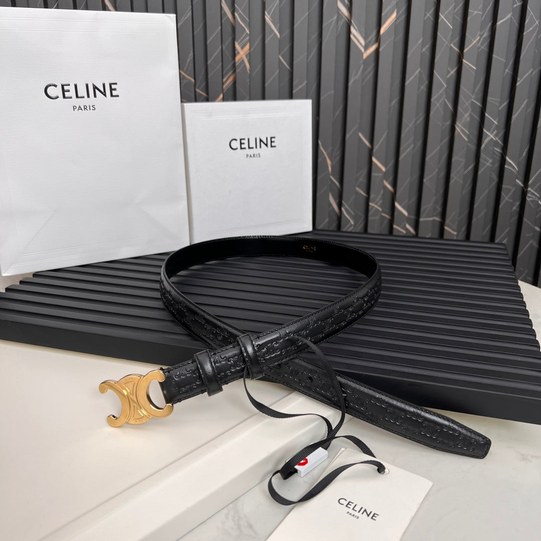 CL TRIOMPHE 25 MM BELT IN BLACK CALFSKIN GOLD HARDWARE - 30