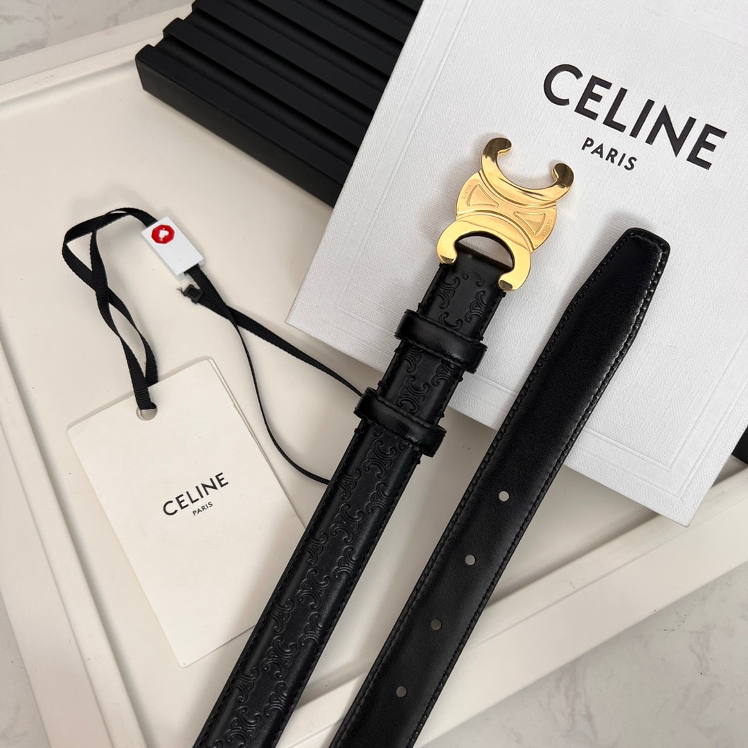 CL TRIOMPHE 25 MM BELT IN BLACK CALFSKIN GOLD HARDWARE - 30
