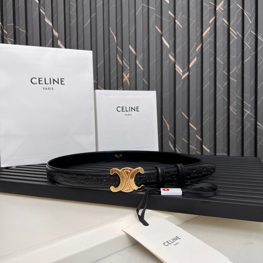 CL TRIOMPHE 25 MM BELT IN BLACK CALFSKIN GOLD HARDWARE - 30