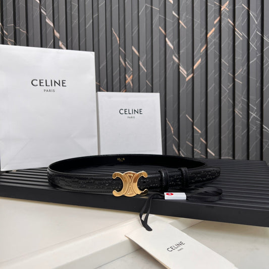 CL TRIOMPHE 25 MM BELT IN BLACK CALFSKIN GOLD HARDWARE - 30