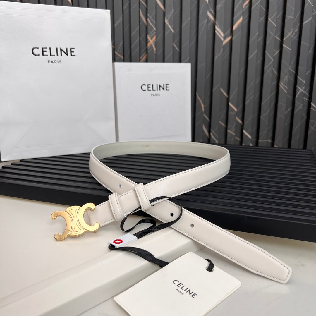 CL TRIOMPHE 25 MM BELT IN WHITE CALFSKIN GOLD HARDWARE - 30